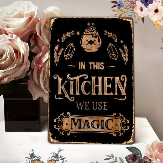 Vintage Halloween Magic Metal Sign – Rustic Funny Quote Wall Hanging Décor