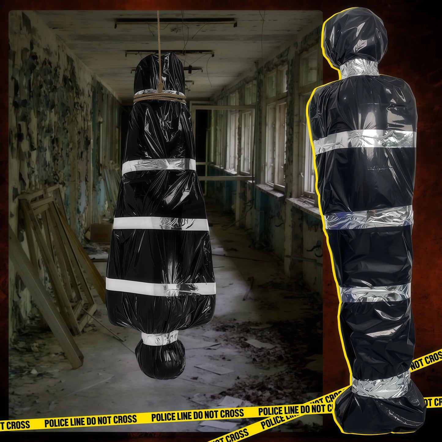 150cm/5ft Hanging Corpse Dead Victim Props, Scary Haunted Creepy House Halloween Decorations, Outdoor Halloween Yard Decorations