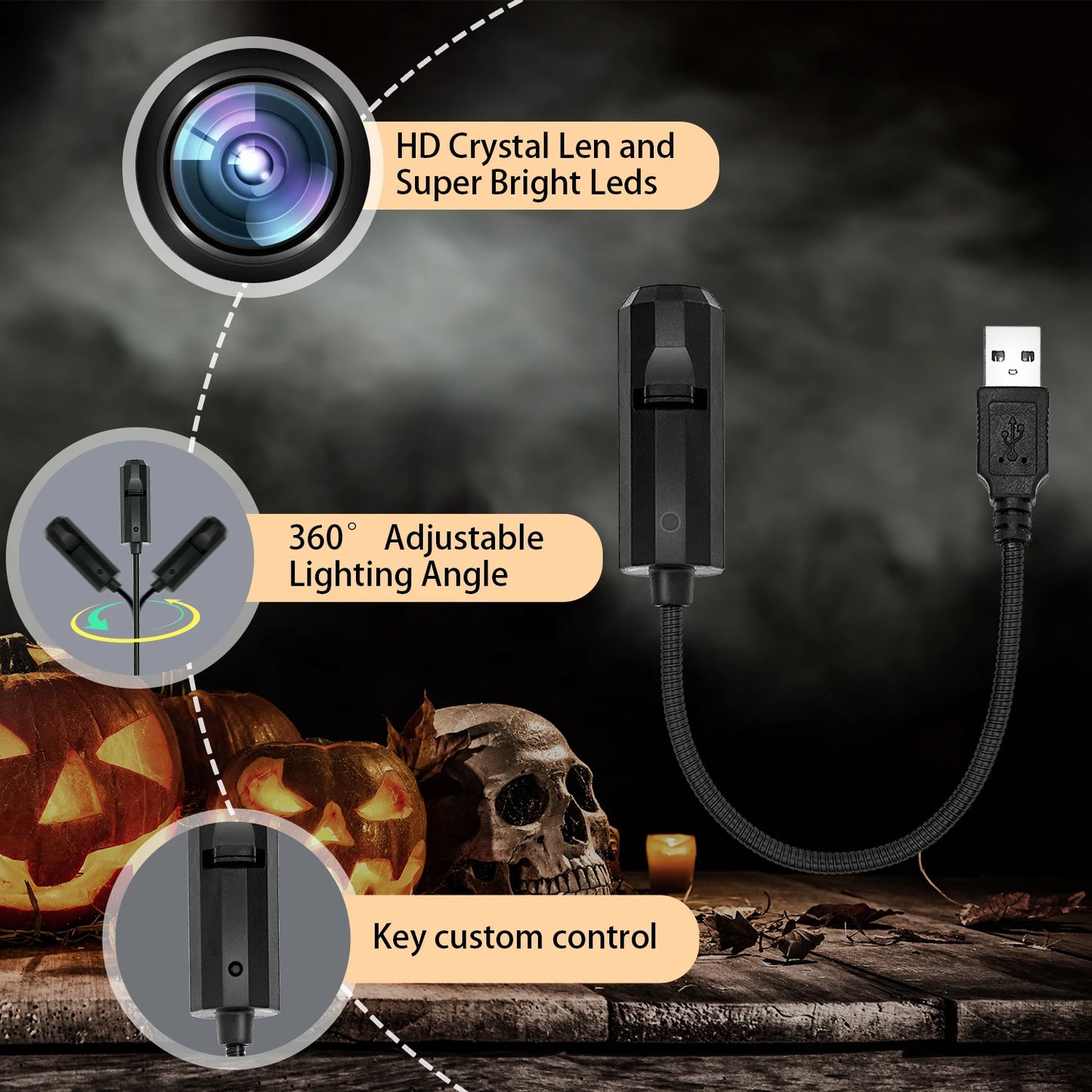 Moon Black Cat Light Projector Lamp – 360° Rotatable USB-Powered Halloween Night Light